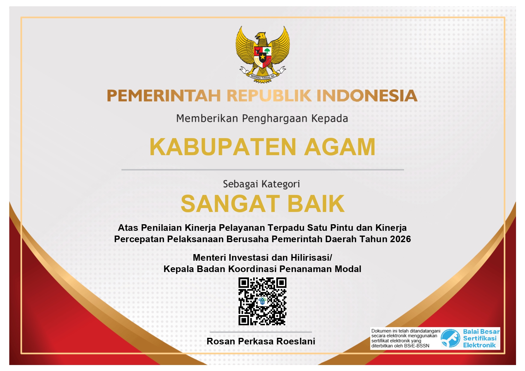 DPMPTSP Agam Raih Kategori 
